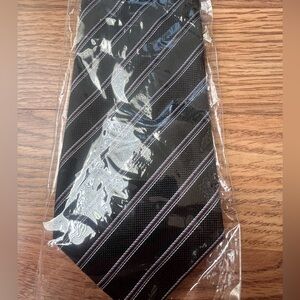 Weishang 100% Silk Neck Tie Purple Black Stripe Handmade Mens